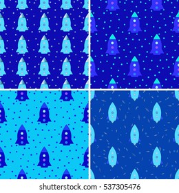 set seamless baby boy space rocket pattern design