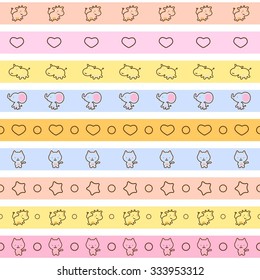 Set of seamless baby ribbons with cartoon animal, heart and star. 