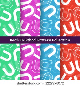 set seamless back to school pattern with magnet in flat style. education colorful background. template for textile fabric design, wrapping paper, web page wallpapers, pattern fills, surface textures