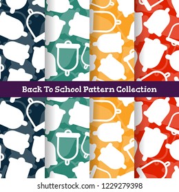 set seamless back to school pattern with bell in flat style. education colorful background. template for textile fabric design, wrapping paper, web page wallpapers, pattern fills, surface textures