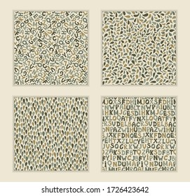 Set of Seamless background with  alphabet and abstract style of green. Geometric Pattern. Use for wallpaper, printing on the packaging paper, textiles. Vector illustration.