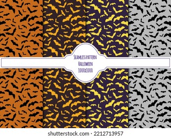 A set of seamless background with bats, Halloween background. 1000x1000 pixels. Vector graphics.