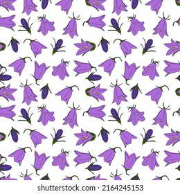A set of seamless background with bellflowers. Vector graphics, 1000x1000.
