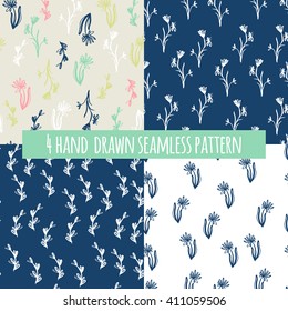 Set seamless background with a brush drawn abstract flowers and branches.Vector illustration.