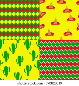 Set seamless background with cactus and sombrero