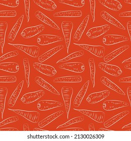 A set of seamless background with carrots. Line drawing and white contour. Lines have different widths. vector graphics, 1000x1000.