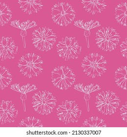A set of seamless background with cornflowers. Line drawing and white contour. Lines have different widths. vector graphics, 1000x1000.