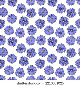 A set of seamless background with cornflowers. Vector graphics, 