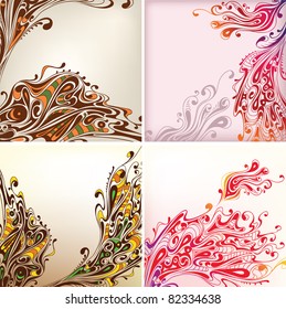 set of seamless background with decorative flowers