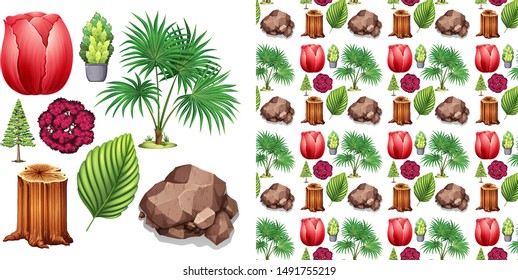 Conjunto de diseños de fondo sin inconvenientes con el tema de objetos aislados - ilustración de la naturaleza