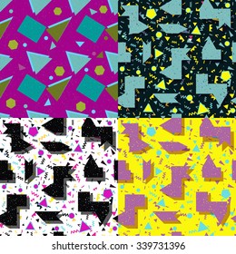 set seamless background with geometric shapes, the design of the 80s - vector illustration. In retro memphis group style