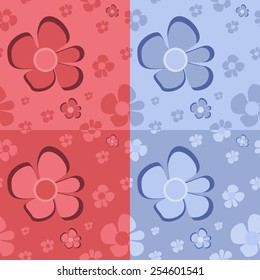set of seamless background pattern with color flowers.