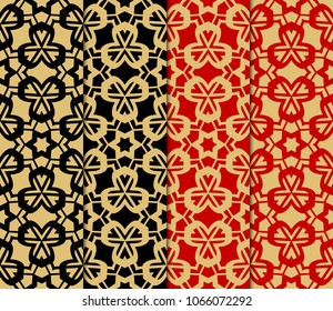 Set of Seamless background pattern in geometric floral style. Vector illustration