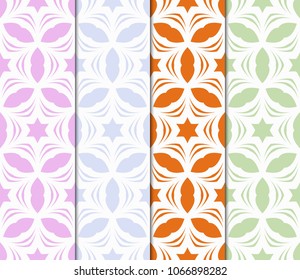 Set of Seamless background pattern in geometric floral style. Vector illustration