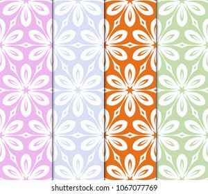 Set of Seamless background pattern in geometric floral style. Vector illustration