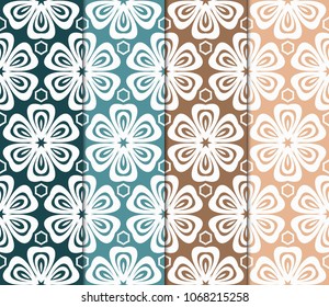 Set of Seamless background pattern in geometric floral style. Vector illustration