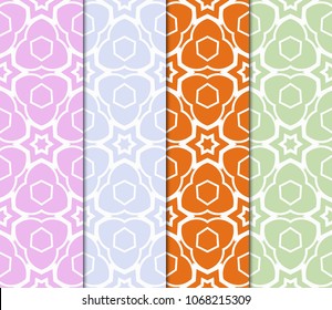 Set of Seamless background pattern in geometric floral style. Vector illustration