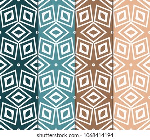 Set of Seamless background pattern in geometric floral style. Vector illustration