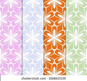 Set of Seamless background pattern in geometric floral style. Vector illustration