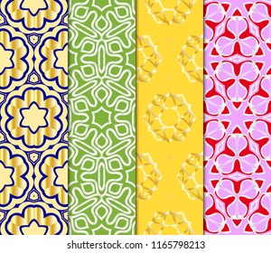 Set of Seamless background pattern in geometric floral style. Vector illustration. Endless line texture for wallpaper, packaging, banners, textile fashion fabric print, invitation cards.