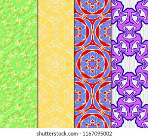 Set of Seamless background pattern in geometric floral style. Vector illustration. Endless line texture for wallpaper, packaging, banners, textile fashion fabric print, invitation cards.