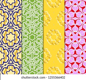 Set of Seamless background pattern in geometric floral style. Vector illustration. Endless line texture for wallpaper, packaging, banners, textile fashion fabric print, invitation cards.
