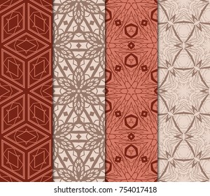 Set of Seamless background pattern in retro style. Vector illustration. Floral geometric ornament