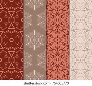 Set of Seamless background pattern in retro style. Vector illustration. Floral geometric ornament