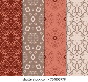 Set of Seamless background pattern in retro style. Vector illustration. Floral geometric ornament