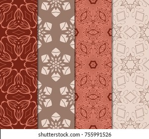 Set of Seamless background pattern in retro style. Vector illustration. Floral geometric ornament