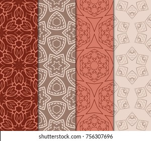 Set of Seamless background pattern in retro style. Vector illustration. Floral geometric ornament