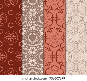 Set of Seamless background pattern in retro style. Vector illustration. Floral geometric ornament