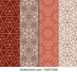 Set of Seamless background pattern in retro style. Vector illustration. Floral geometric ornament