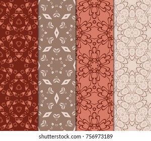 Set of Seamless background pattern in retro style. Vector illustration. Floral geometric ornament