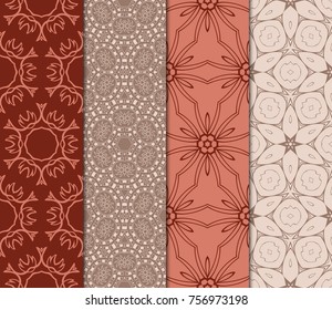 Set of Seamless background pattern in retro style. Vector illustration. Floral geometric ornament