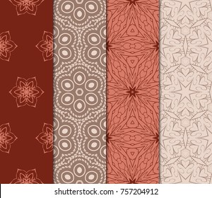 Set of Seamless background pattern in retro style. Vector illustration. Floral geometric ornament