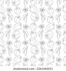 A set of seamless background with peppers. Line drawing. Lines have different widths. Vector graphics, 1000x1000.
