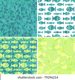 Set seamless a background a turquoise mosaic with small fishes