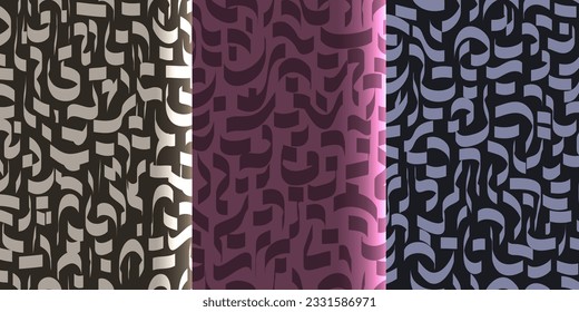 A set of seamless backgrounds with abstract hieroglyphs, signs. Vector modern backgrounds.