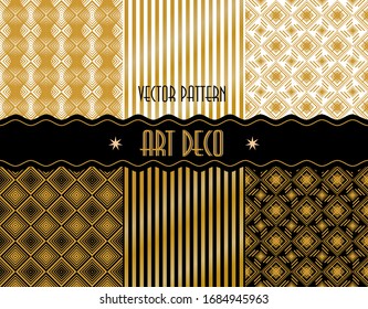 Un conjunto de ambientes sin fisuras de estilo art déco. Oro, blanco y negro. Ilustración vectorial vintage.