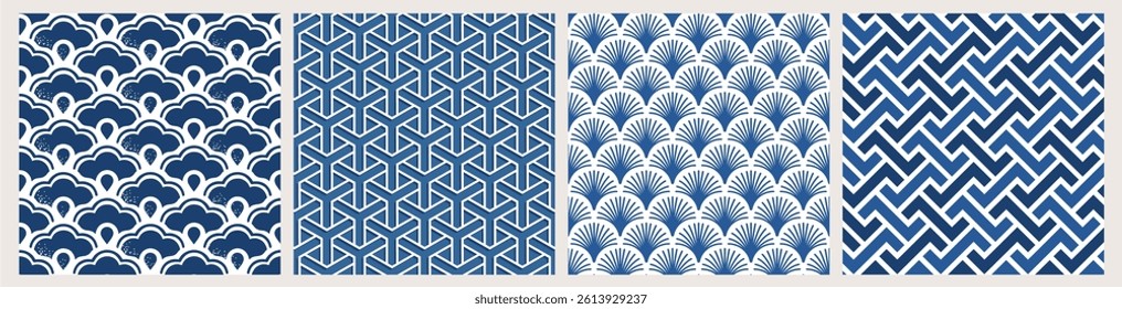 Set of seamless backgrounds in Asian style (Chinese, Japanese ornaments)