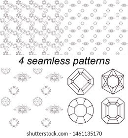 
Set of seamless backgrounds. Black and white pattern of crystals and diamonds.