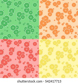 Set seamless backgrounds of citrus: orange, grapefruit, lime, lemon, tangerine. Vector illustration.