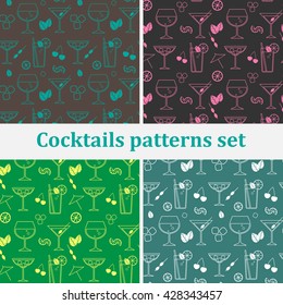 Set of seamless backgrounds with cocktails