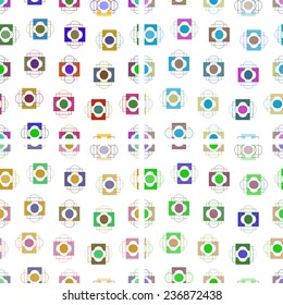 Set of seamless backgrounds of colored rectangles and oval on white