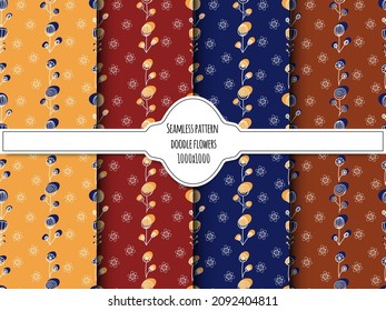 A set of seamless backgrounds with doodle flowers, vector grafic.