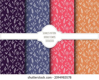 A set of seamless backgrounds with doodle flowers, vector grafic.