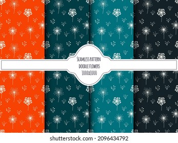 A set of seamless backgrounds with doodle flowers, vector grafic.