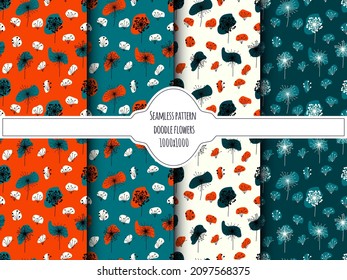 Un conjunto de fondos sin costura con flores de doodle, grafico vectorial.