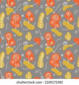 A set of seamless backgrounds with doodle flowers, vector grafic.
